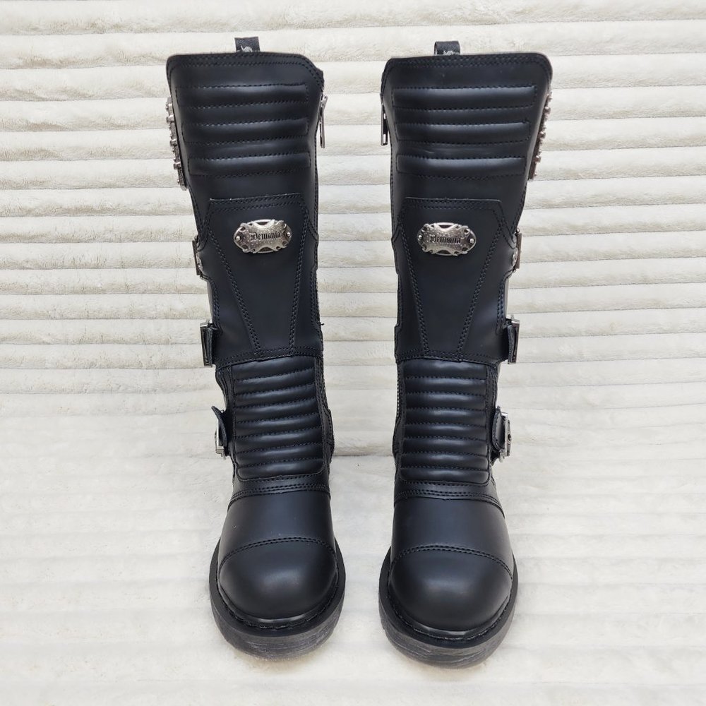 Combat Biker Boots Black Matte Lightning Bolt Tread Bolt 405 Goth Punk - Picture 7 of 9